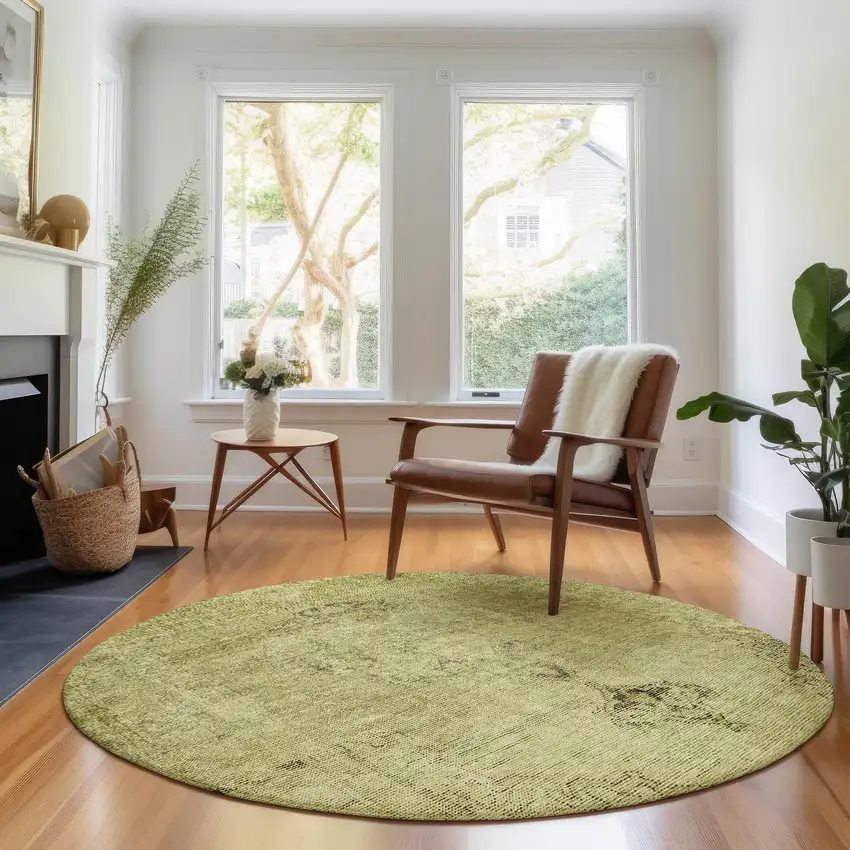 8' Khaki And Taupe Oriental Washable Round Rug With UV Protection Photo 4