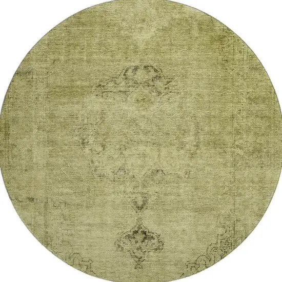 8' Khaki And Taupe Oriental Washable Round Rug With UV Protection Photo 3