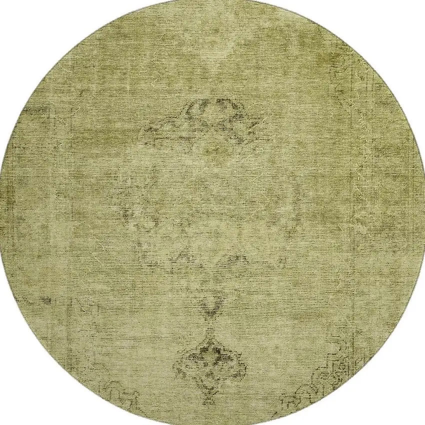 8' Khaki And Taupe Oriental Washable Round Rug With UV Protection Photo 3