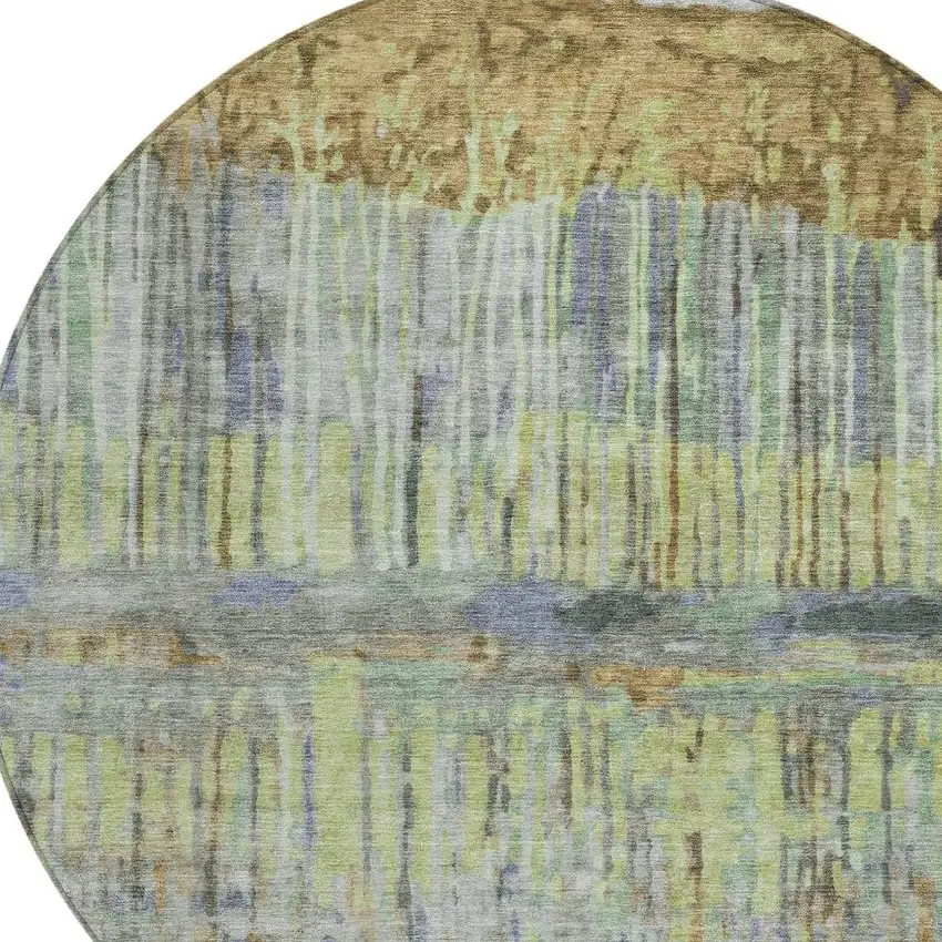 8' Khaki And Taupe Round Abstract Washable Indoor Outdoor Area Rug Photo 2