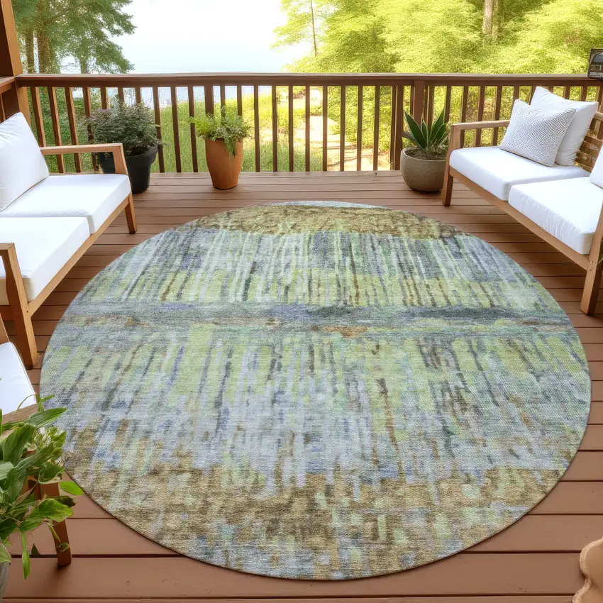 8' Khaki And Taupe Round Abstract Washable Indoor Outdoor Area Rug Photo 4