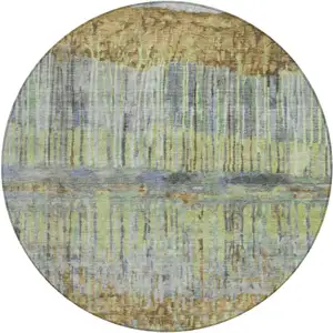 Photo of 8' Khaki And Taupe Round Abstract Washable Indoor Outdoor Area Rug