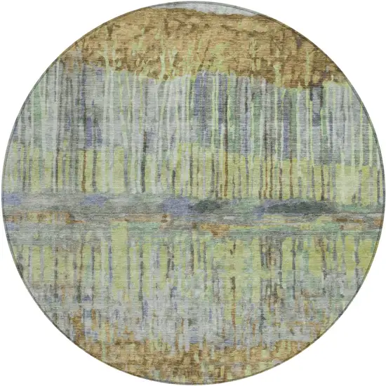 8' Khaki And Taupe Round Abstract Washable Indoor Outdoor Area Rug Photo 1