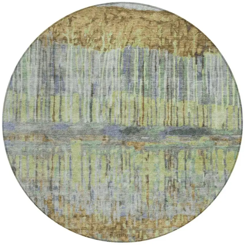 8' Khaki And Taupe Round Abstract Washable Indoor Outdoor Area Rug Photo 3