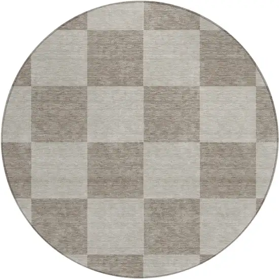 8' Khaki And Taupe Round Geometric Washable Indoor Outdoor Area Rug Photo 2