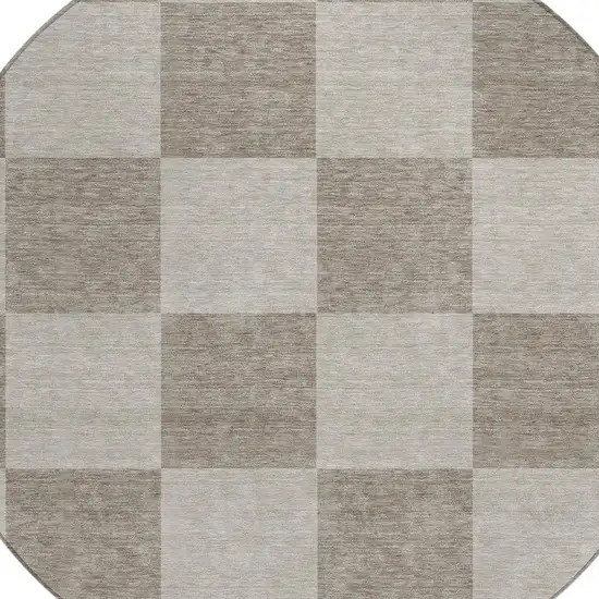 8' Khaki And Taupe Round Geometric Washable Indoor Outdoor Area Rug Photo 6