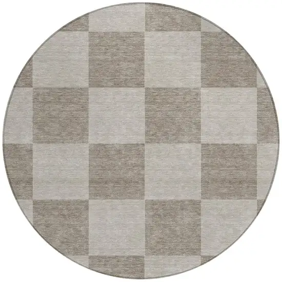 8' Khaki And Taupe Round Geometric Washable Indoor Outdoor Area Rug Photo 4