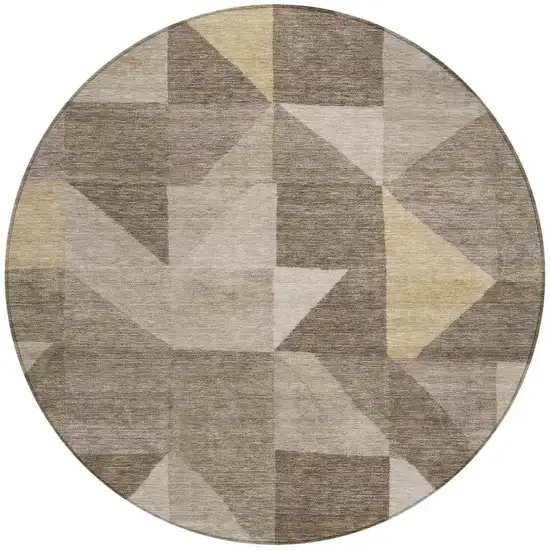 8' Khaki And Taupe Round Geometric Washable Indoor Outdoor Area Rug Photo 3