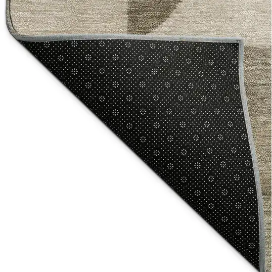 8' Khaki And Taupe Round Geometric Washable Indoor Outdoor Area Rug Photo 7