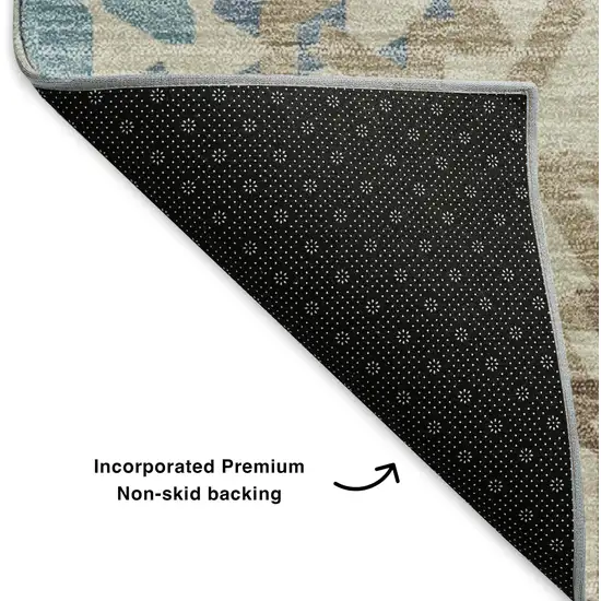 8' Khaki And Teal Geometric Washable Round Rug With UV Protection Photo 5