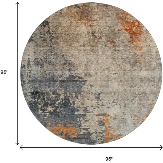 8' Khaki Beige And Blue Abstract Washable Round Rug With UV Protection Photo 9