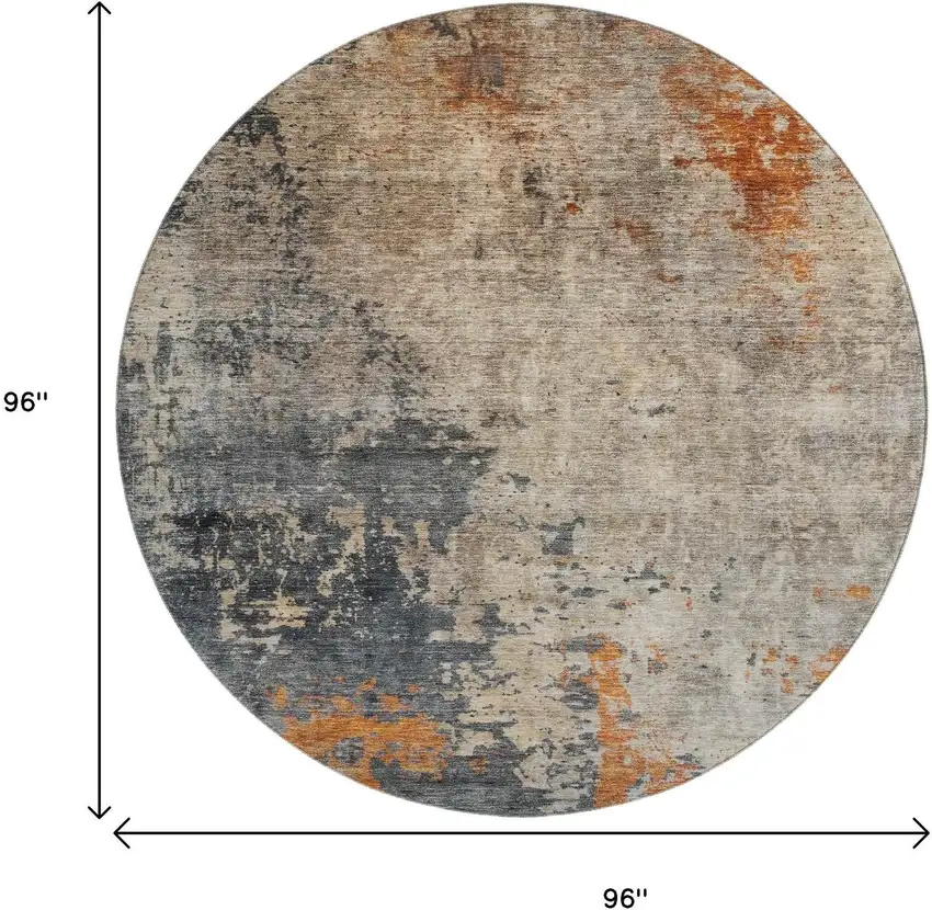 8' Khaki Beige And Blue Abstract Washable Round Rug With UV Protection Photo 9