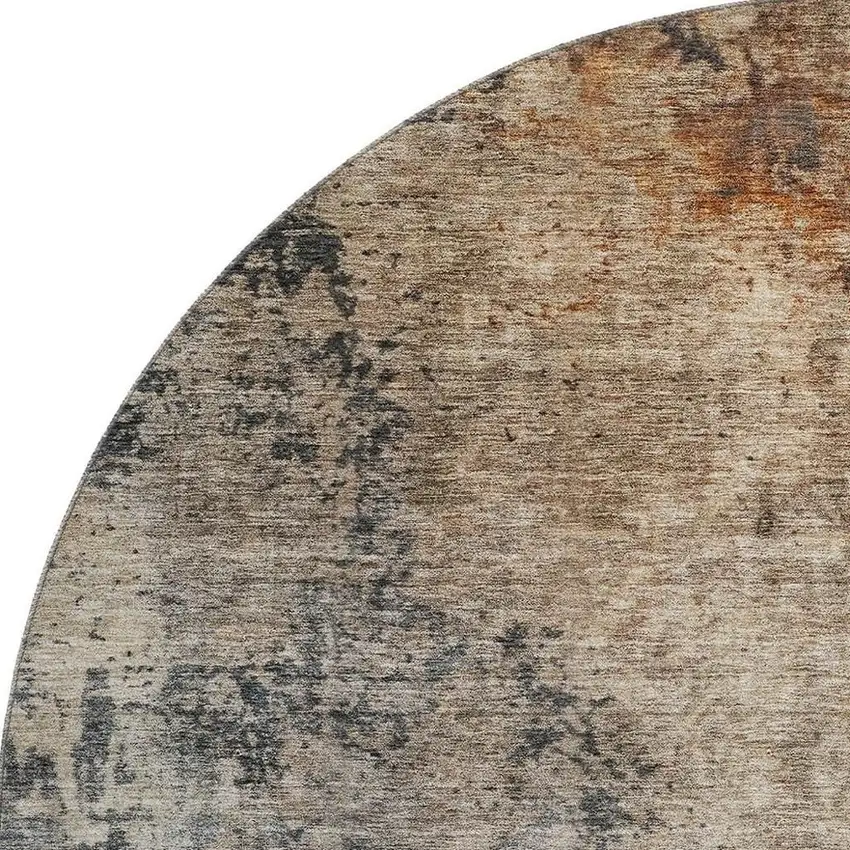 8' Khaki Beige And Blue Abstract Washable Round Rug With UV Protection Photo 3