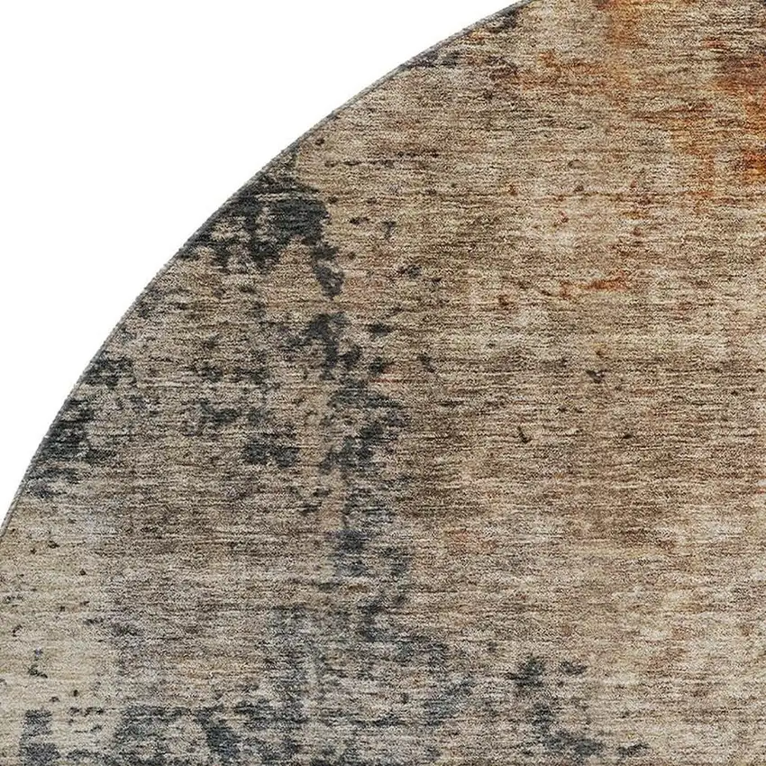 8' Khaki Beige And Blue Abstract Washable Round Rug With UV Protection Photo 2