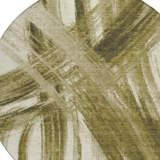 8' Khaki Beige And Brown Round Abstract Washable Indoor Outdoor Area Rug Photo 2