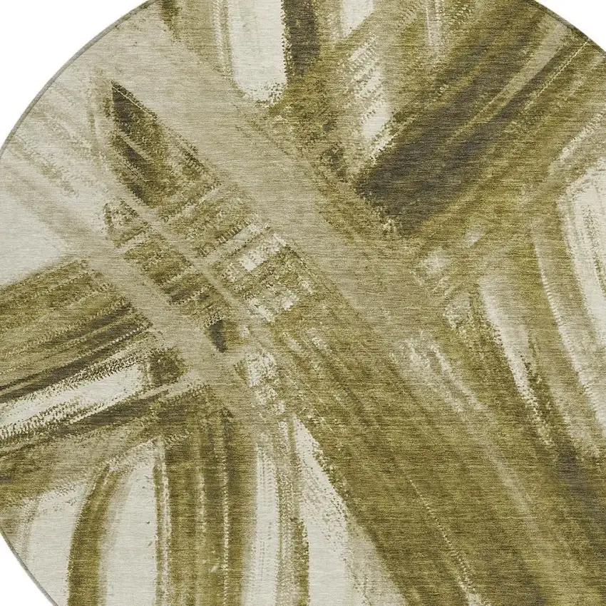 8' Khaki Beige And Brown Round Abstract Washable Indoor Outdoor Area Rug Photo 2