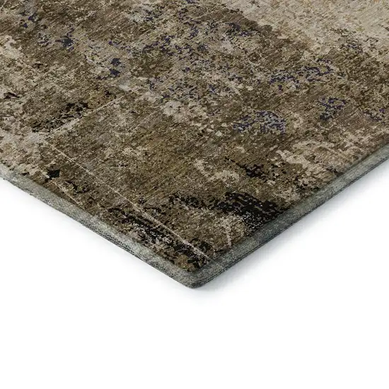 8' Khaki Beige And Charcoal Abstract Washable Area Rug With UV Protection Photo 7