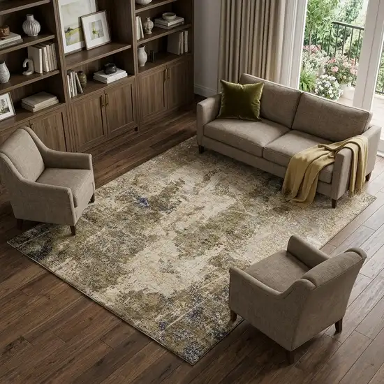 8' Khaki Beige And Charcoal Abstract Washable Area Rug With UV Protection Photo 1