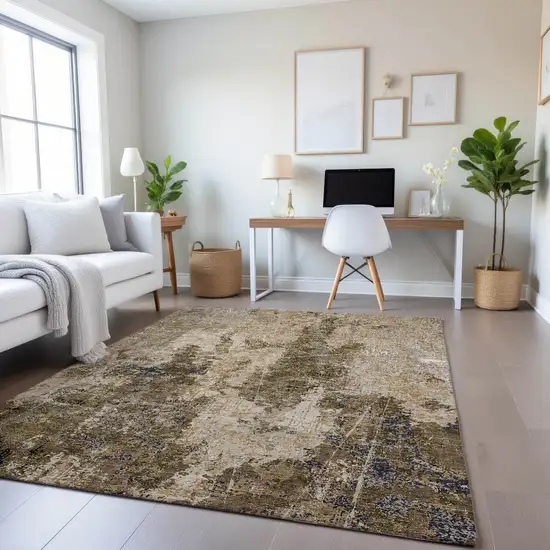 8' Khaki Beige And Charcoal Abstract Washable Area Rug With UV Protection Photo 4
