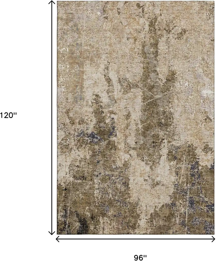 8' Khaki Beige And Charcoal Abstract Washable Area Rug With UV Protection Photo 6