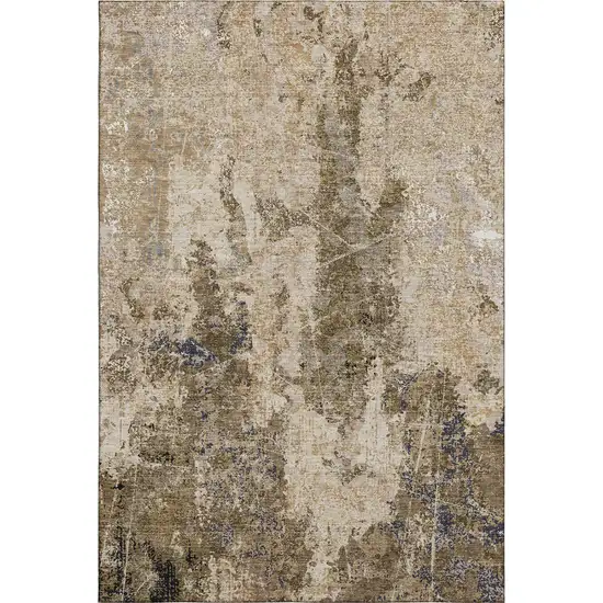 8' Khaki Beige And Charcoal Abstract Washable Area Rug With UV Protection Photo 1
