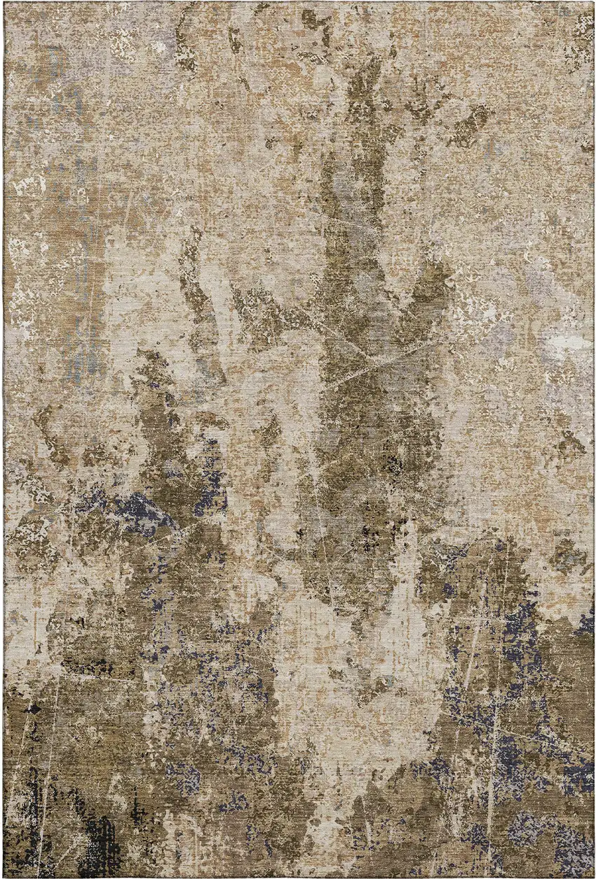 8' Khaki Beige And Charcoal Abstract Washable Area Rug With UV Protection Photo 1