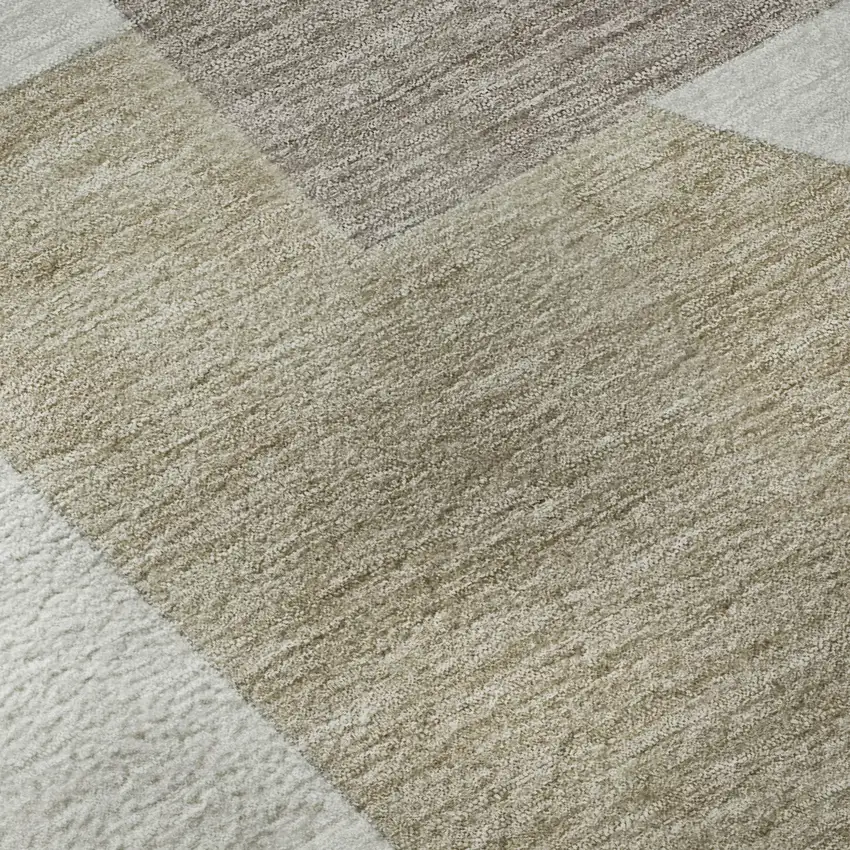 8' Khaki Beige And Gray Abstract Geometric Washable Round Rug With UV Protection Photo 8