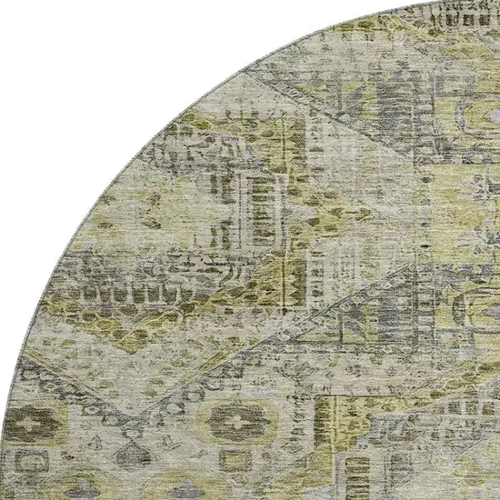 8' Khaki Beige And Gray Abstract Geometric Washable Round Rug With UV Protection Photo 4