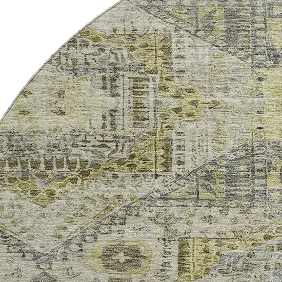 8' Khaki Beige And Gray Abstract Geometric Washable Round Rug With UV Protection Photo 3