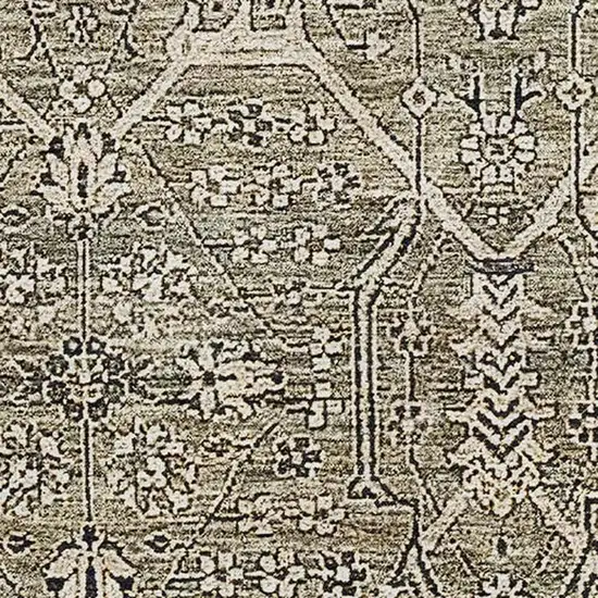 8' Khaki Beige And Gray Floral Washable Area Rug With UV Protection Photo 2