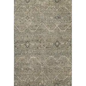 Photo of 8' Khaki Beige And Gray Floral Washable Area Rug With UV Protection