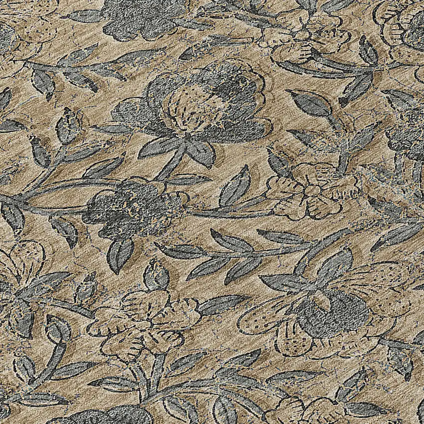 8' Khaki Beige And Gray Round Floral Washable Indoor Outdoor Area Rug Photo 9