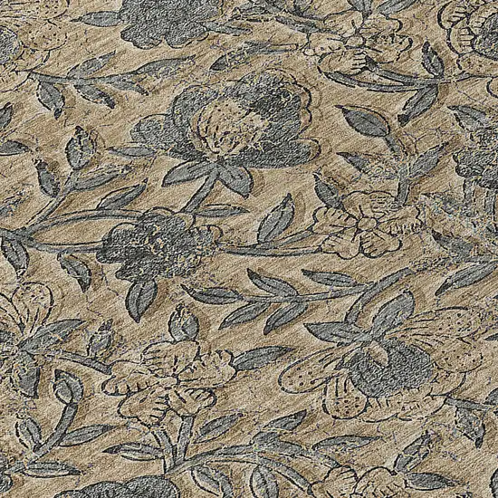 8' Khaki Beige And Gray Round Floral Washable Indoor Outdoor Area Rug Photo 9