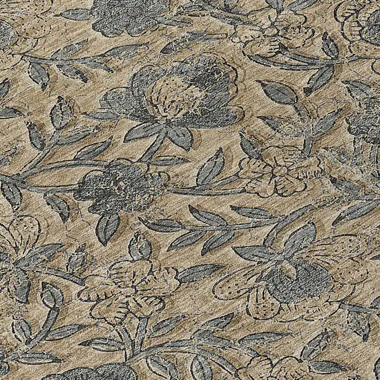 8' Khaki Beige And Gray Round Floral Washable Indoor Outdoor Area Rug Photo 9