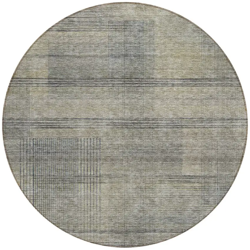 8' Khaki Beige And Gray Round Striped Washable Indoor Outdoor Area Rug Photo 5