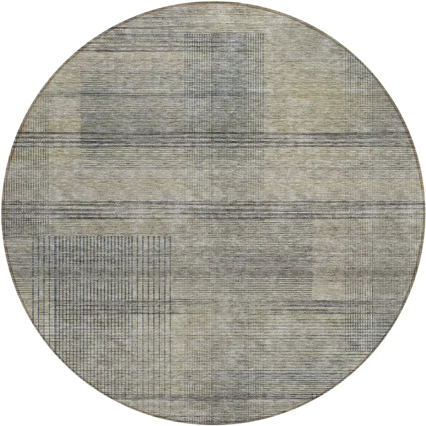 8' Khaki Beige And Gray Round Striped Washable Indoor Outdoor Area Rug Photo 2