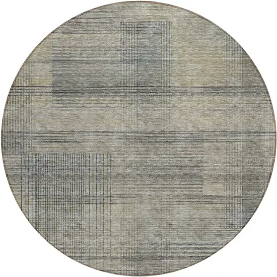 8' Khaki Beige And Gray Round Striped Washable Indoor Outdoor Area Rug Photo 2