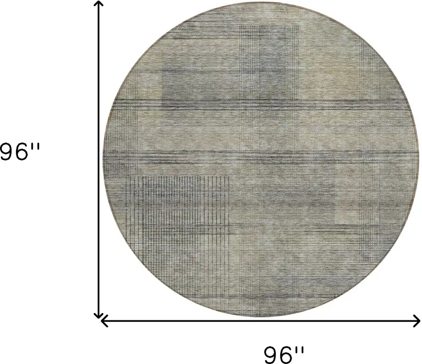 8' Khaki Beige And Gray Round Striped Washable Indoor Outdoor Area Rug Photo 3