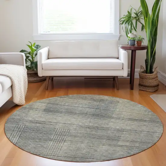 8' Khaki Beige And Gray Round Striped Washable Indoor Outdoor Area Rug Photo 7