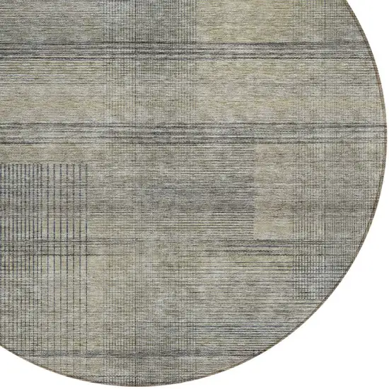 8' Khaki Beige And Gray Round Striped Washable Indoor Outdoor Area Rug Photo 4