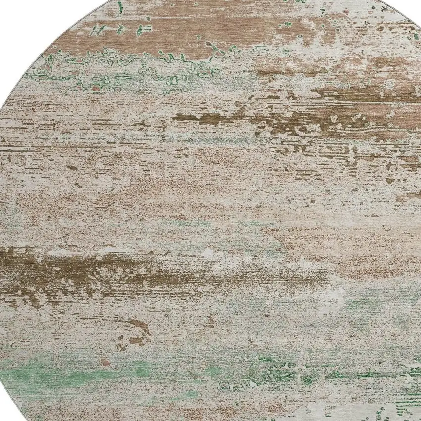 8' Khaki Beige And Ivory Abstract Washable Round Rug With UV Protection Photo 2