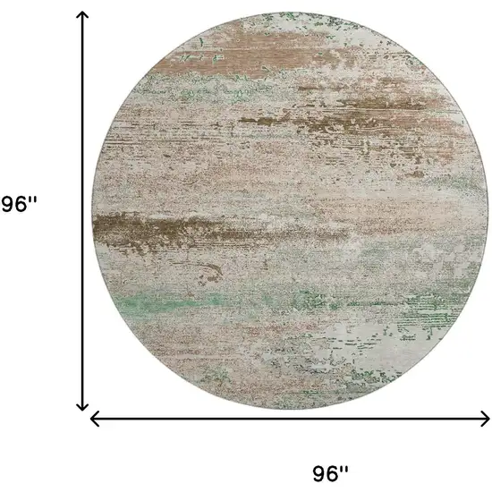 8' Khaki Beige And Ivory Abstract Washable Round Rug With UV Protection Photo 9