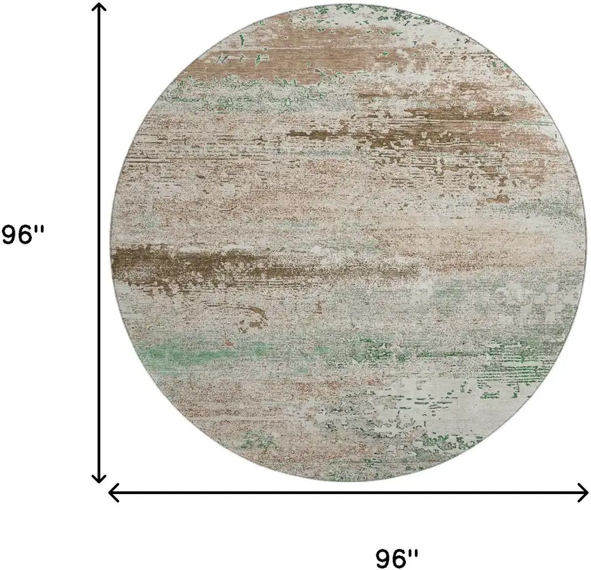 8' Khaki Beige And Ivory Abstract Washable Round Rug With UV Protection Photo 9