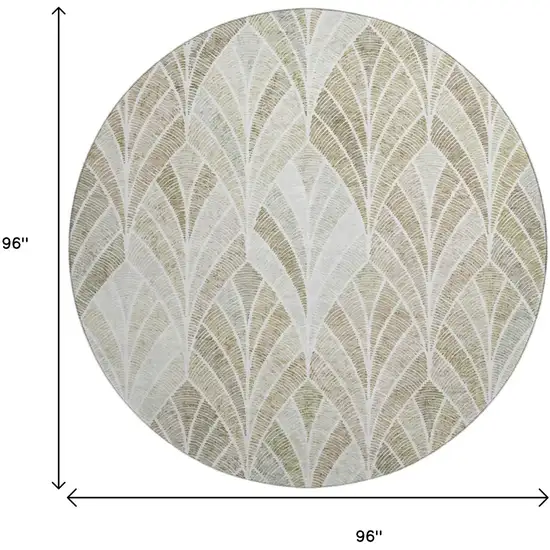 8' Khaki Beige And Ivory Geometric Washable Round Rug With UV Protection Photo 3