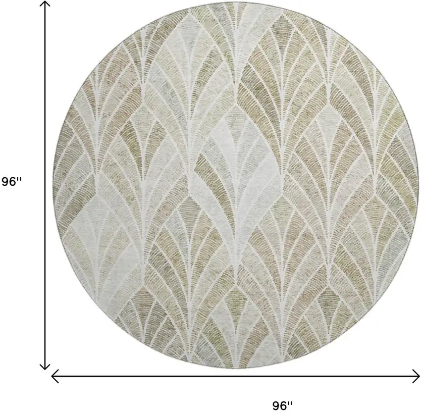 8' Khaki Beige And Ivory Geometric Washable Round Rug With UV Protection Photo 3