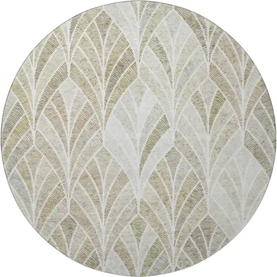 8' Khaki Beige And Ivory Geometric Washable Round Rug With UV Protection Photo 4