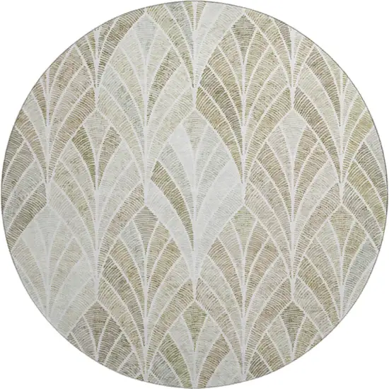 8' Khaki Beige And Ivory Geometric Washable Round Rug With UV Protection Photo 1