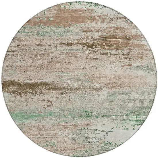8' Khaki Beige And Ivory Round Abstract Washable Indoor Outdoor Area Rug Photo 3