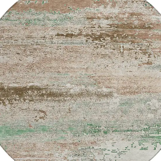 8' Khaki Beige And Ivory Round Abstract Washable Indoor Outdoor Area Rug Photo 8
