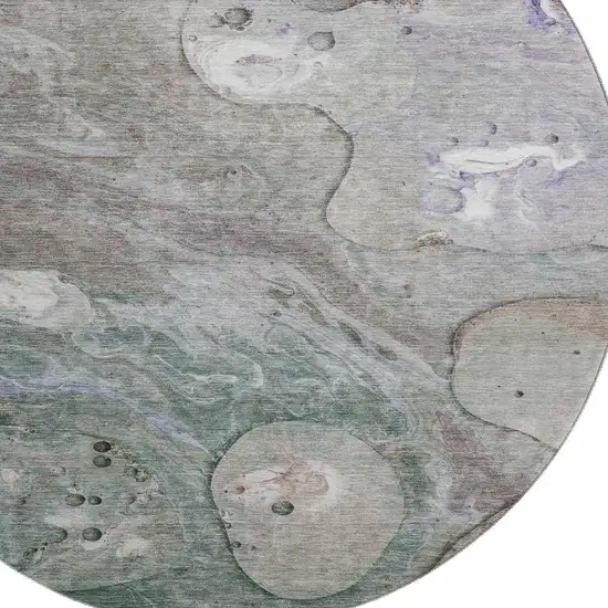 8' Khaki Beige And Purple Abstract Washable Round Rug With UV Protection Photo 3